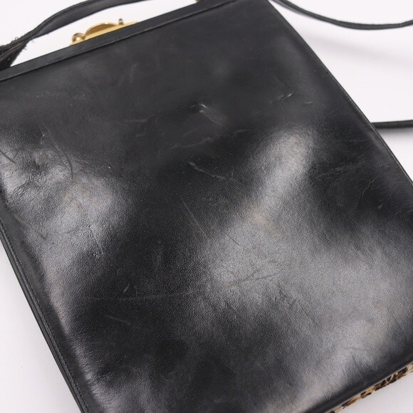 North Judd O’Connor Goldberg Vintage Leopard Print Black Leather Handbag Chic - Picture 14 of 16